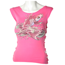 Lady Victoria Hervey Fish Print T-Shirt with Knots on the Side and Back 